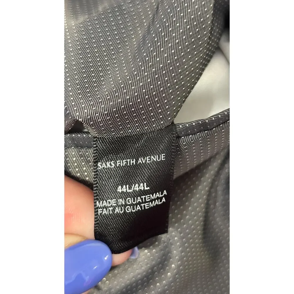 Saks Fifth Avenue Two Button Wool Blend Suit Jacket Blazer Men Size 44L Grey New